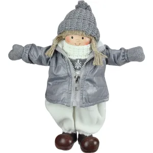 12" Gray and White Cheerful Standing Girl Christmas Tabletop Decor