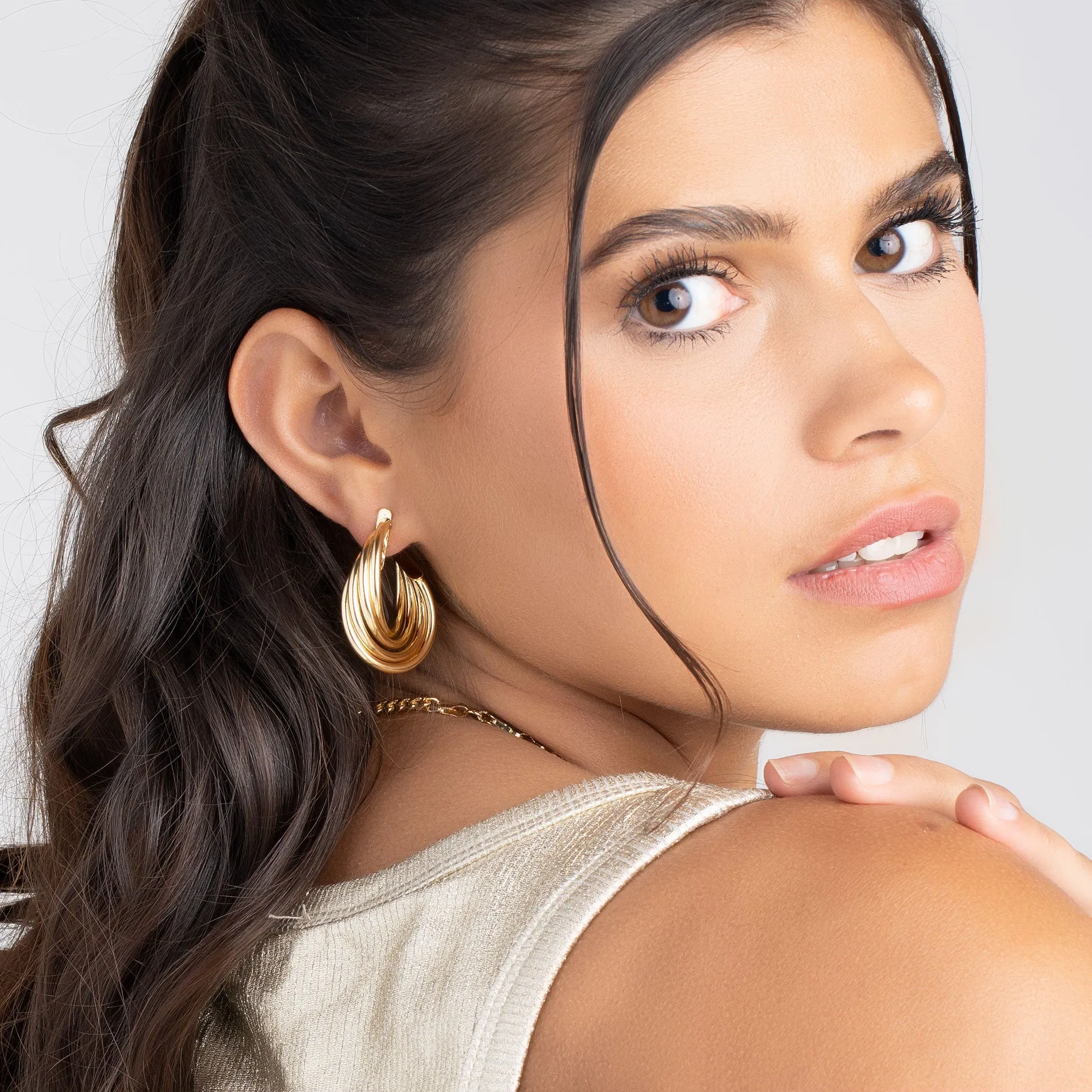 18K Gold Plated 4 Layer Half Hoop Earrings