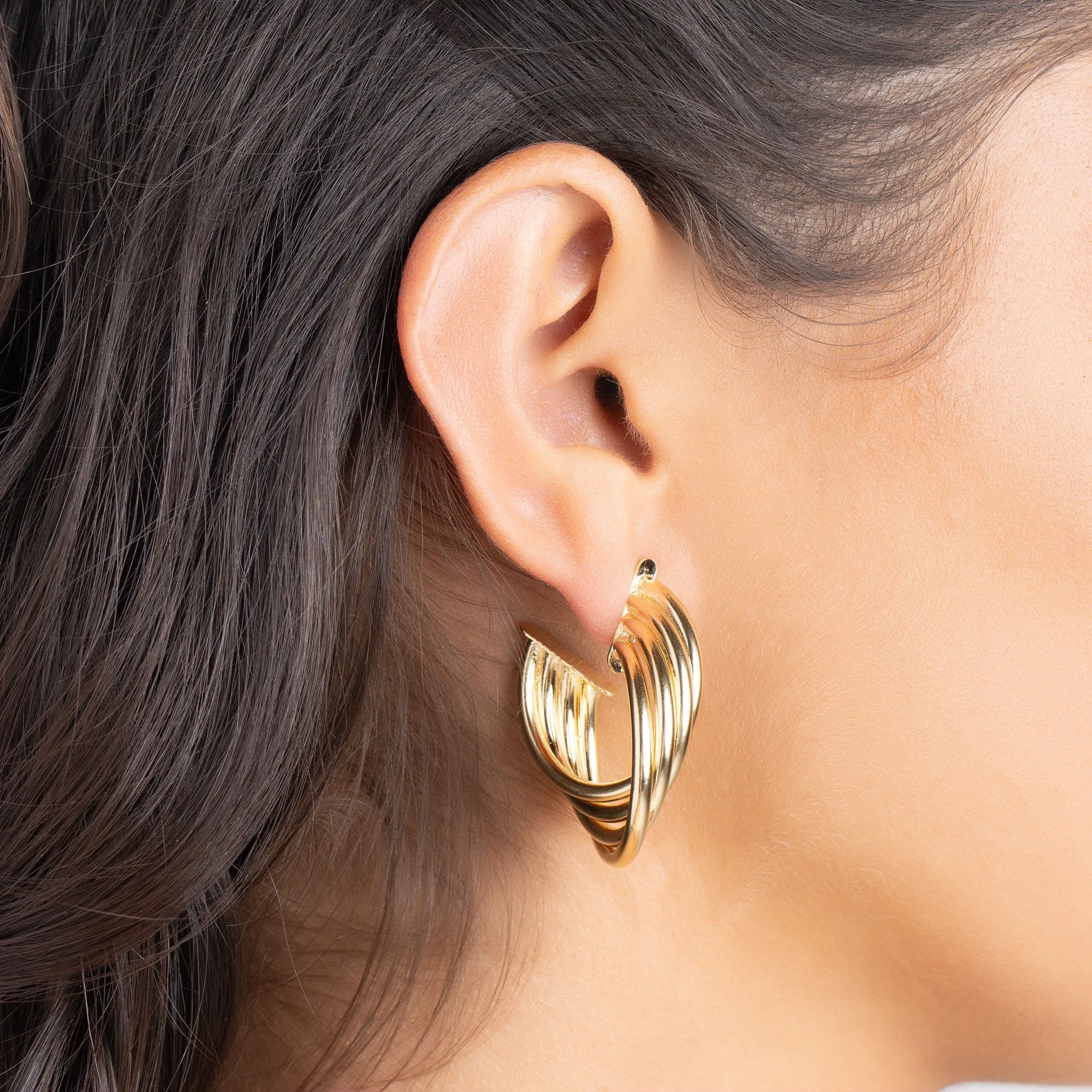 18K Gold Plated 4 Layer Half Hoop Earrings