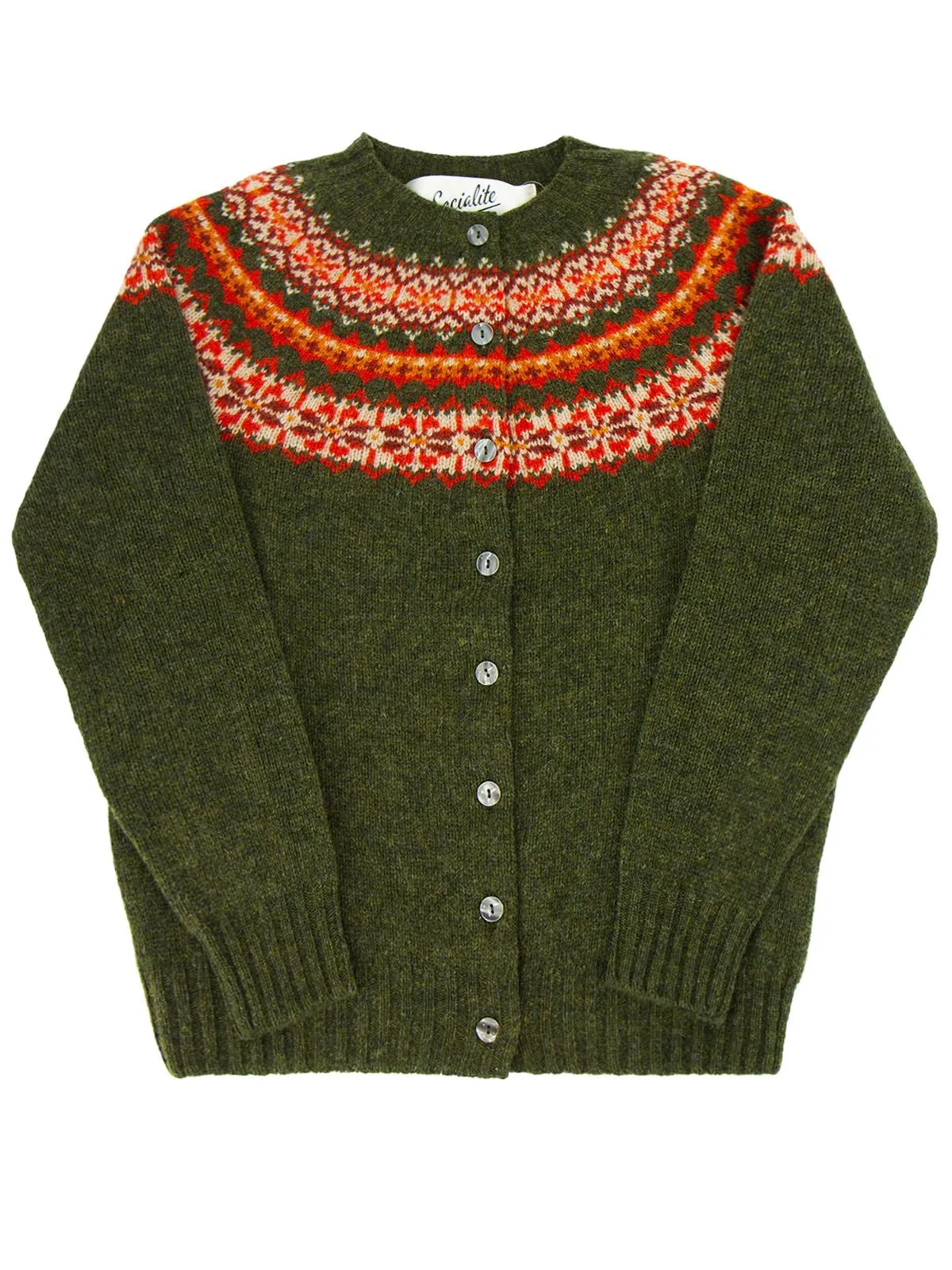 1940s Style Pure Wool Fairisle Cardigan in Pine Green