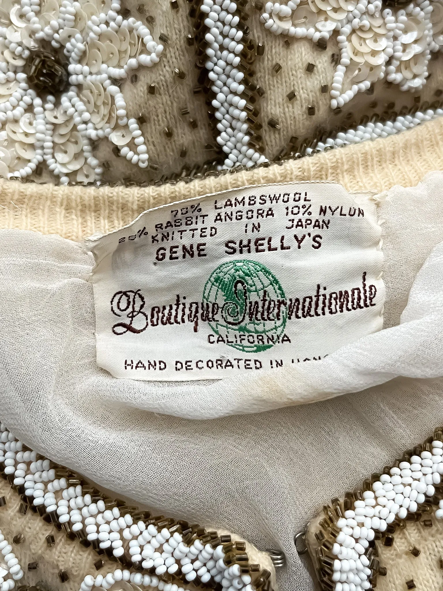 1960's Gene Shelly Ivory Beaded Sequin Cardigan / Sz M