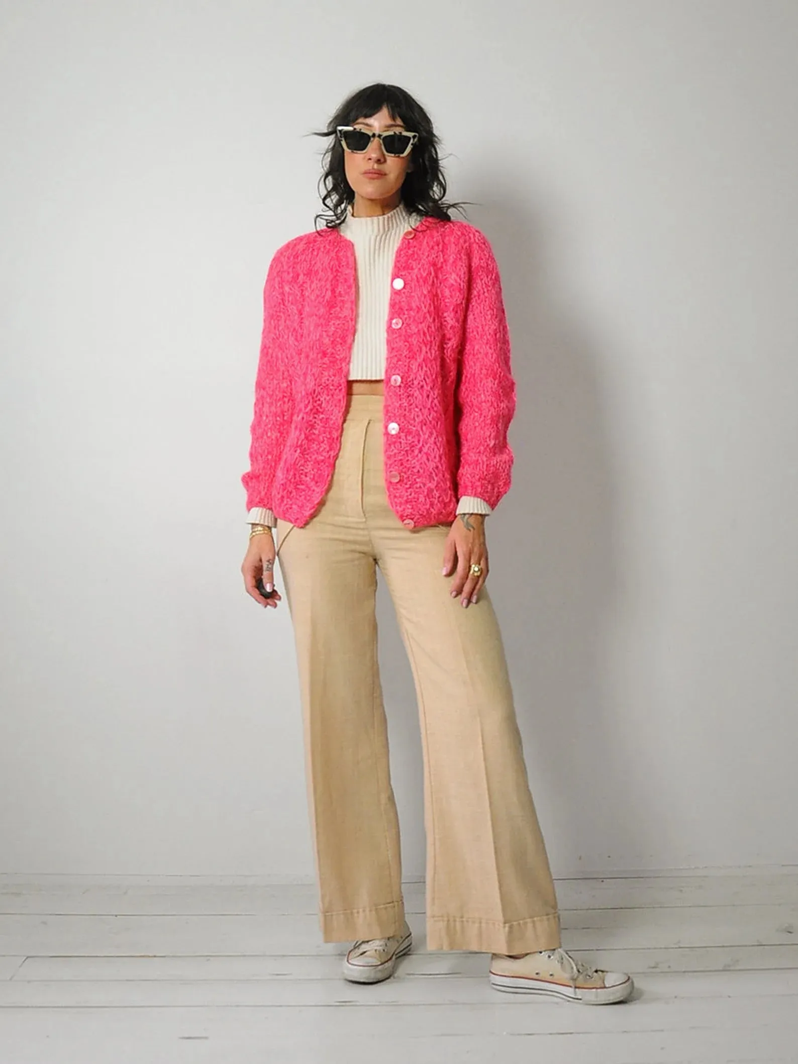1960's Pink Marled Mohair Cardigan