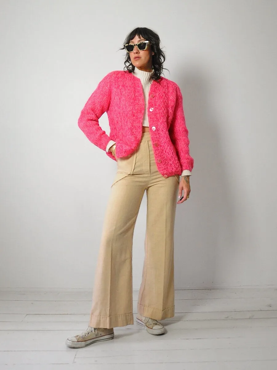 1960's Pink Marled Mohair Cardigan