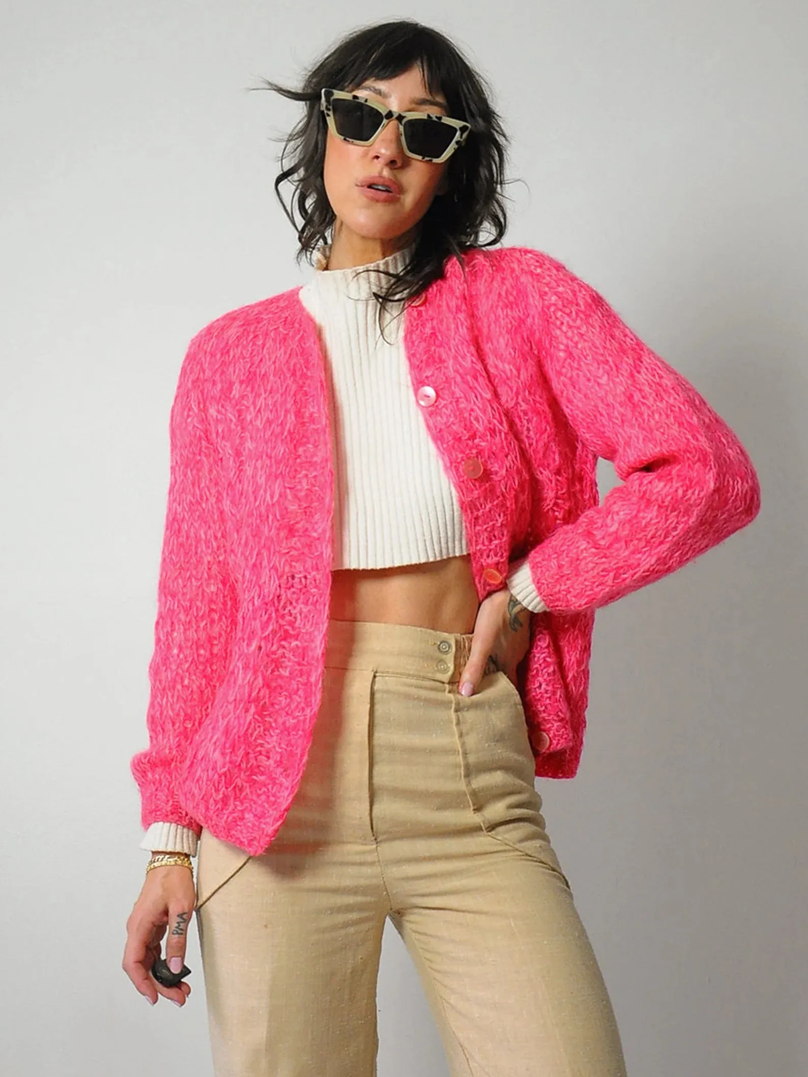 1960's Pink Marled Mohair Cardigan