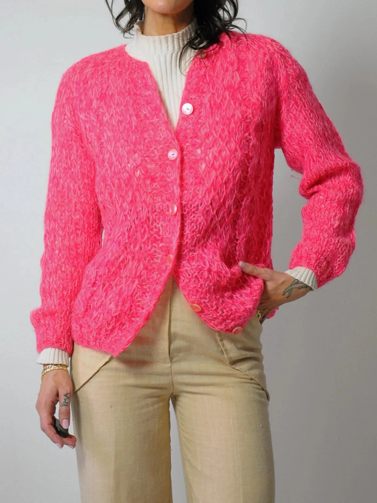 1960's Pink Marled Mohair Cardigan