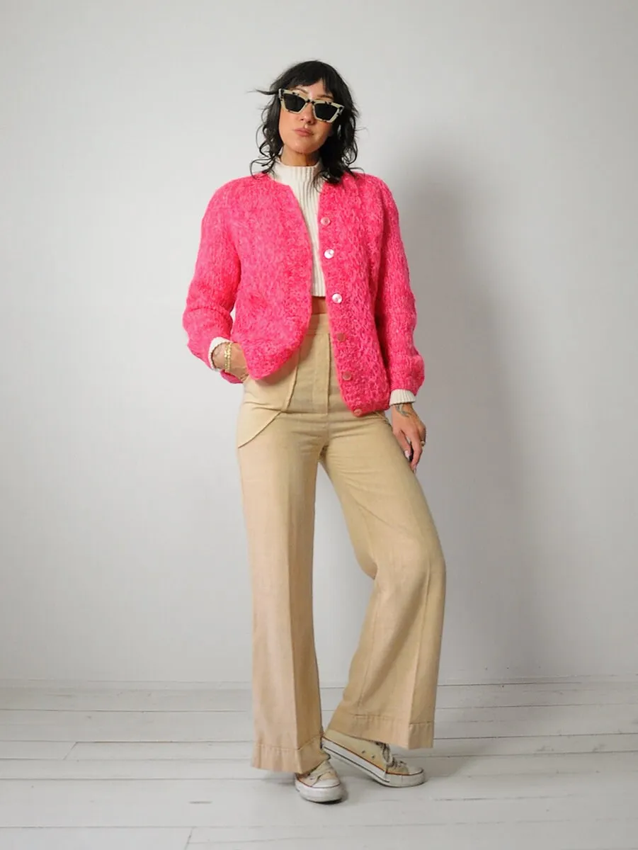 1960's Pink Marled Mohair Cardigan