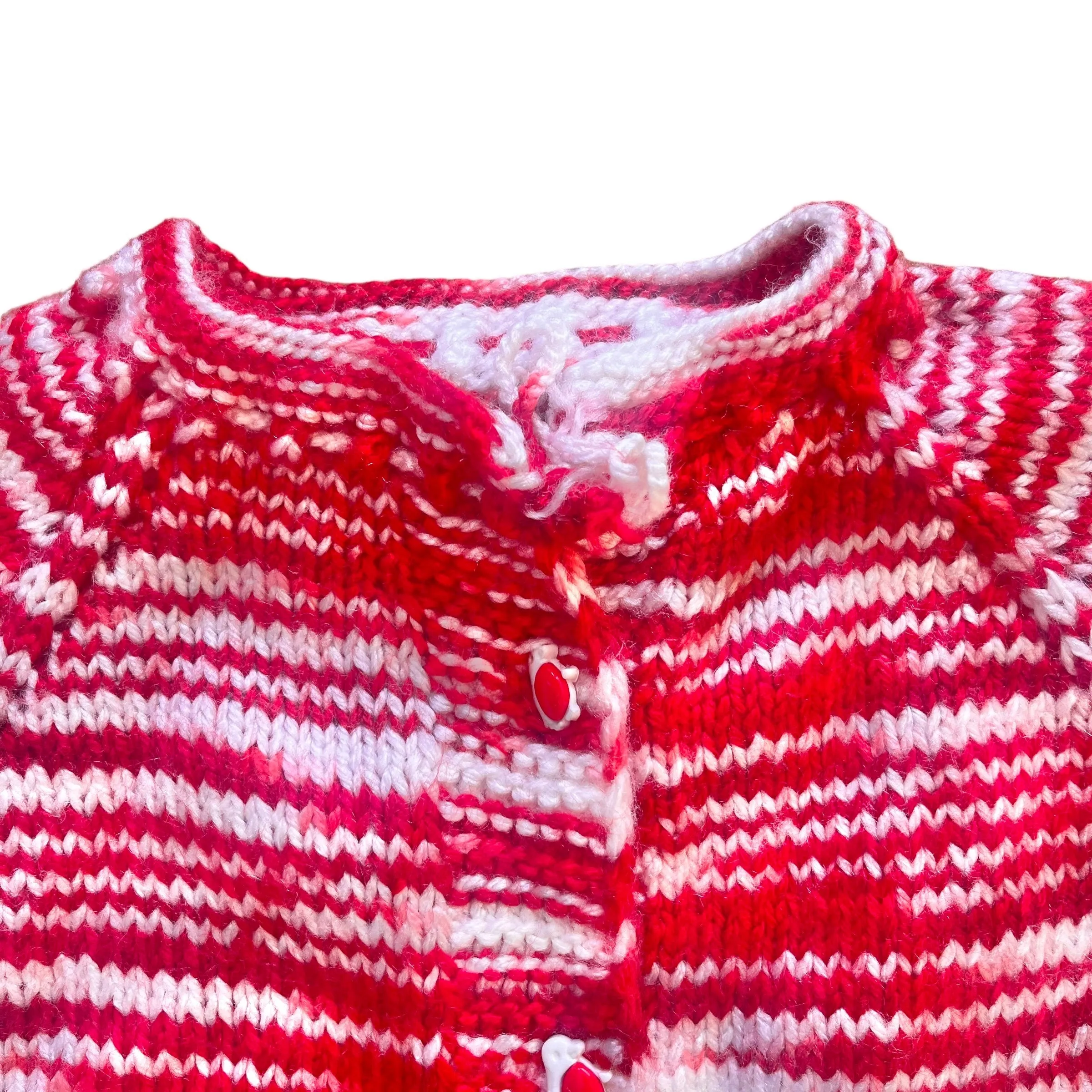 1970's Knitted White / Red Cardigan   / 3-4Y