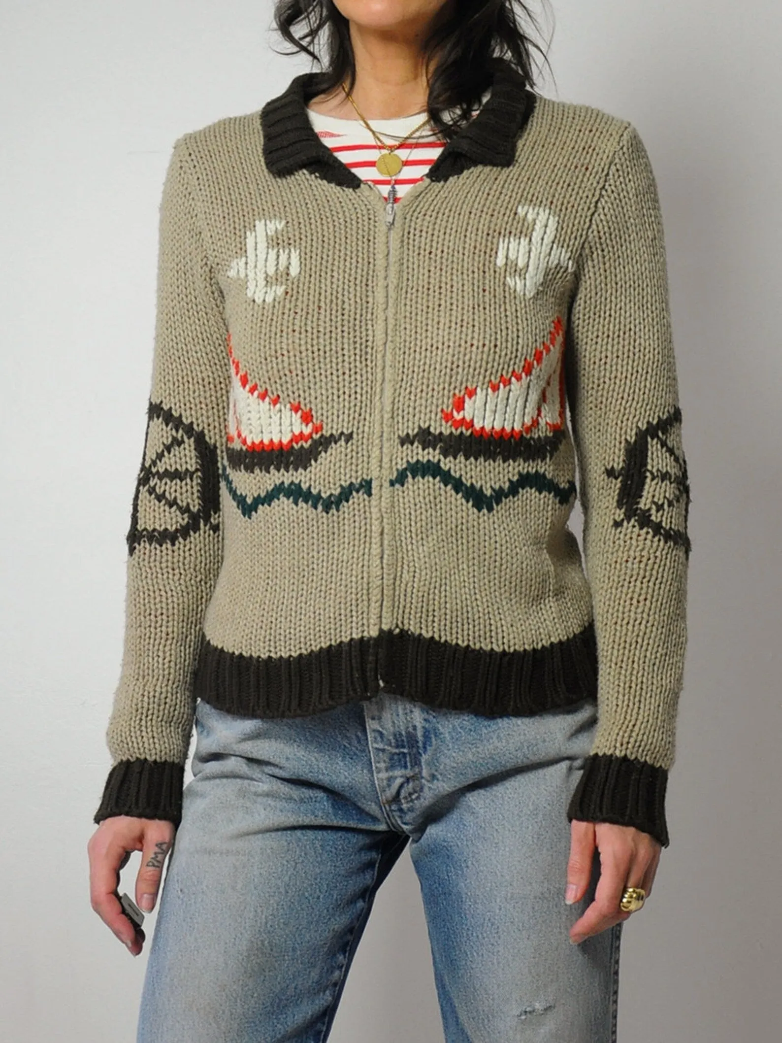 1970's Sailboat Nautical Cardigan