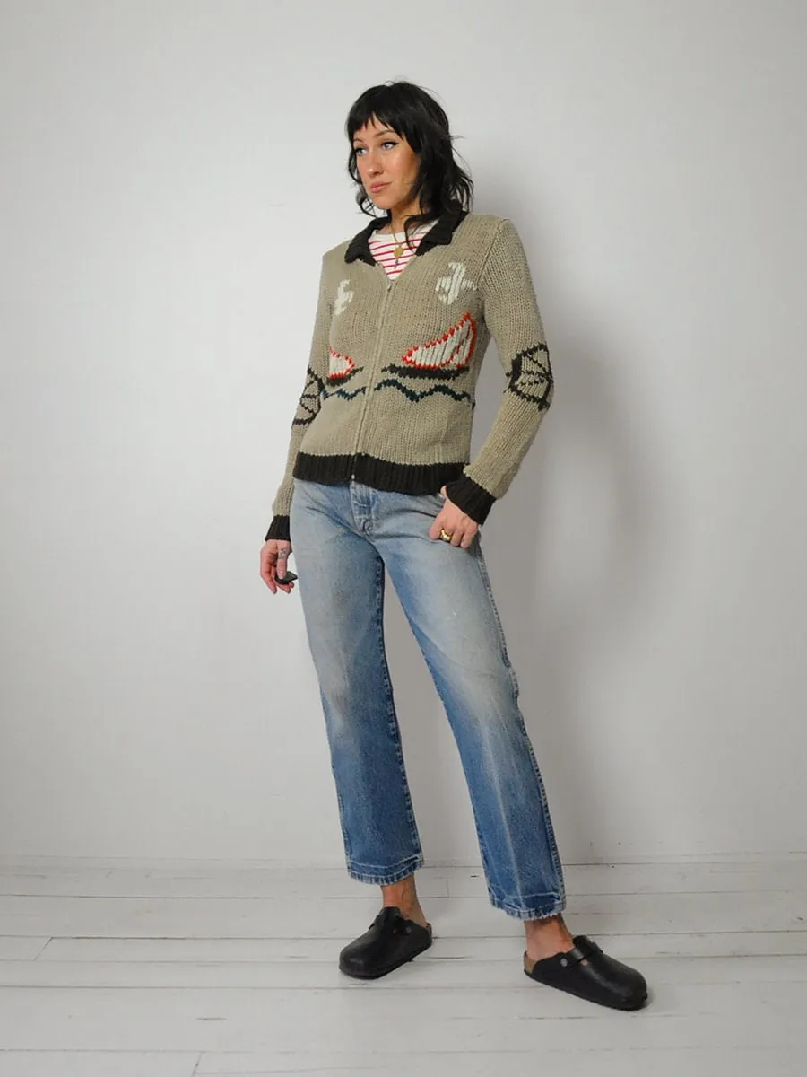 1970's Sailboat Nautical Cardigan