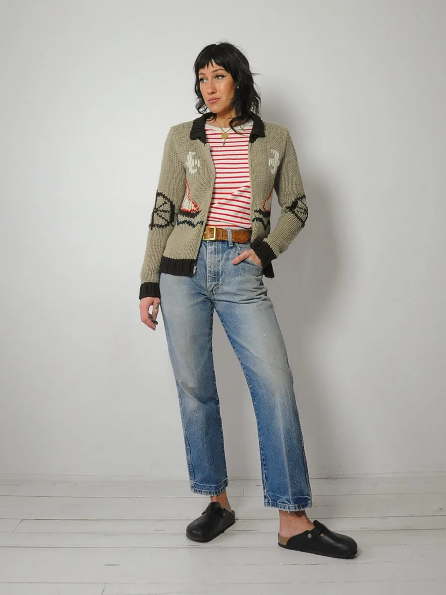1970's Sailboat Nautical Cardigan