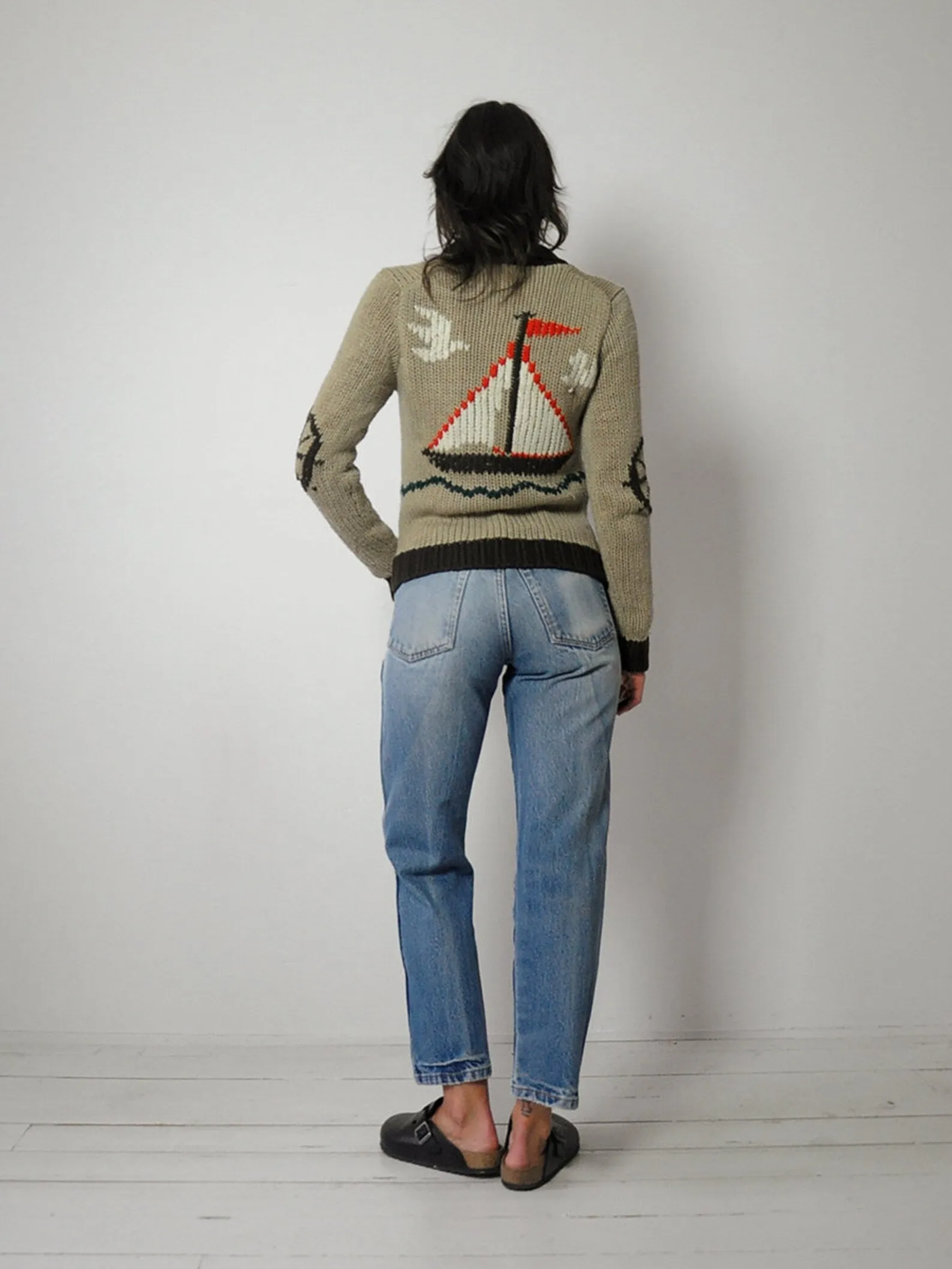 1970's Sailboat Nautical Cardigan