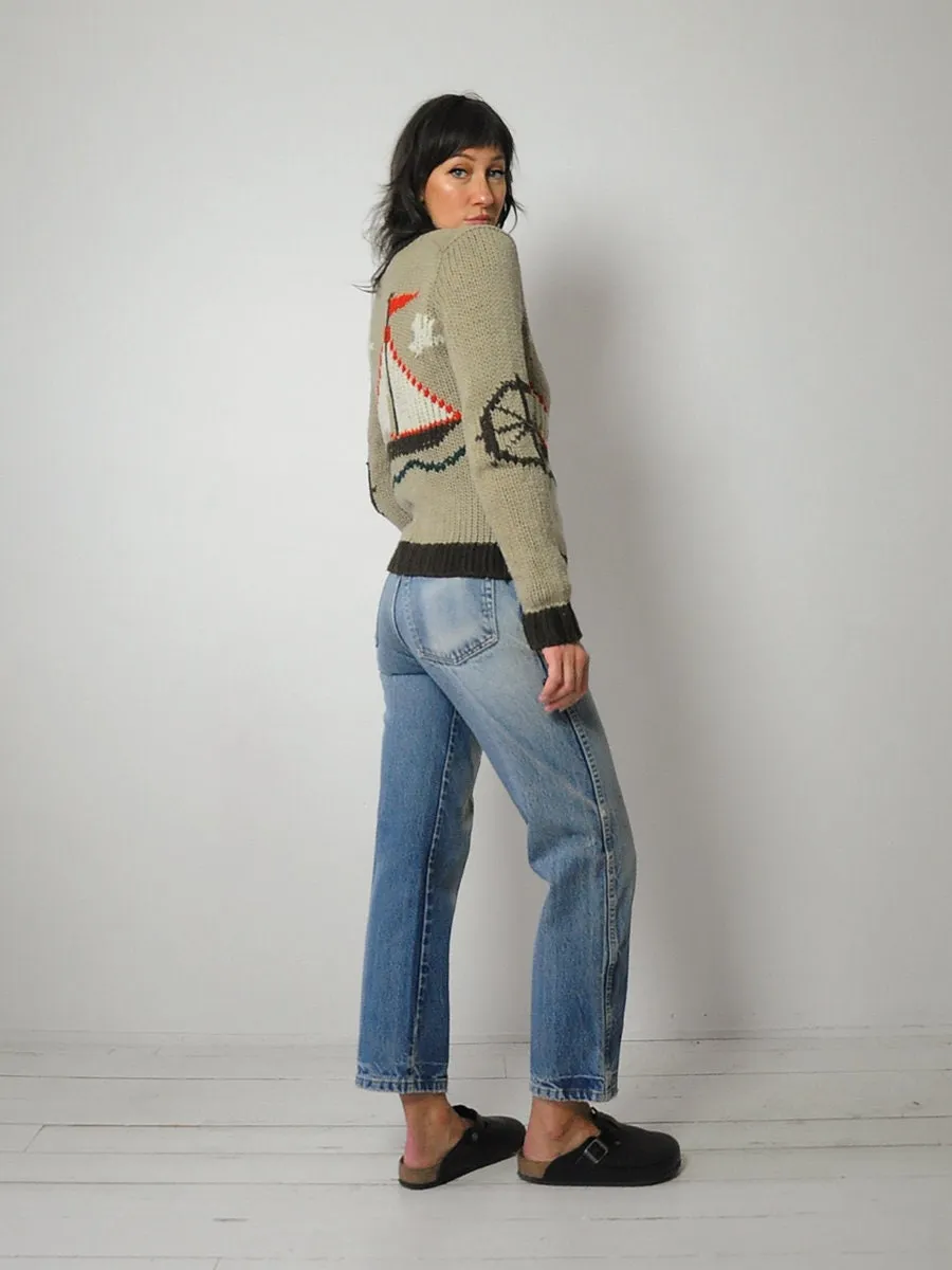 1970's Sailboat Nautical Cardigan