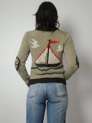 1970's Sailboat Nautical Cardigan