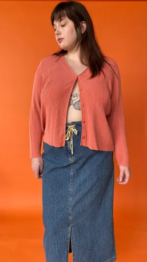 1990s Salmon Silk Button Down Cardigan sz. 3X