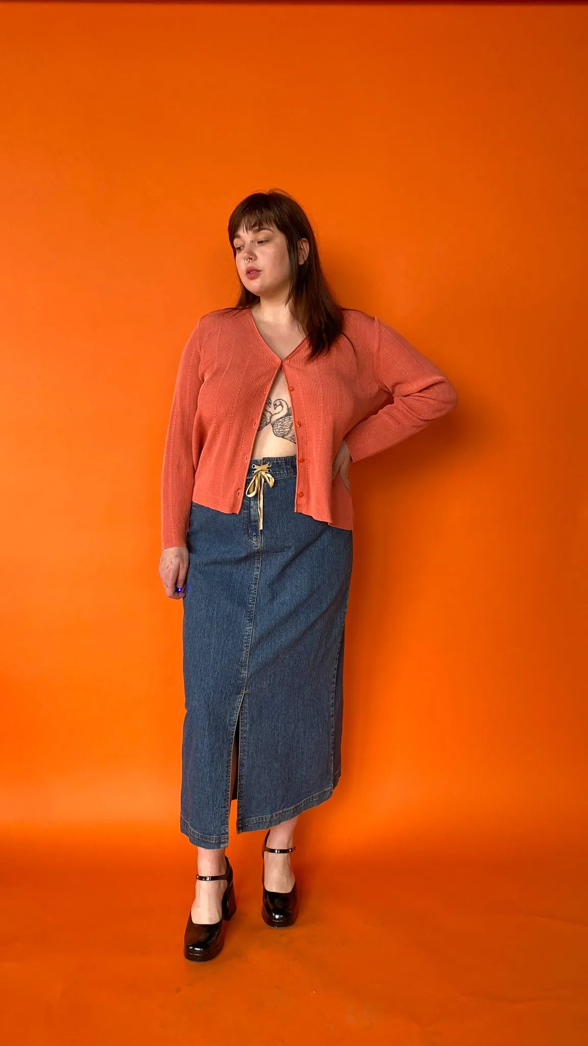 1990s Salmon Silk Button Down Cardigan sz. 3X