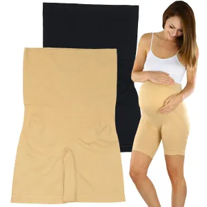 2-Pack: Women's High Waisted Over the Bump Maternity Above the Knee Shorts