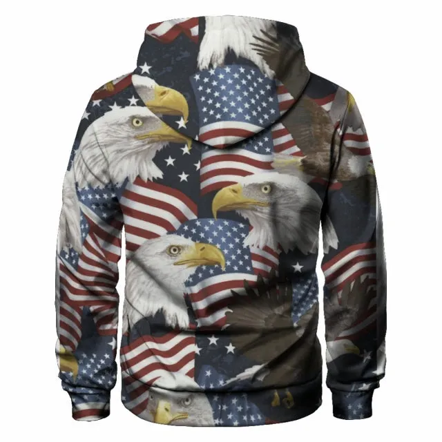 3D Print Hoodie with Eagle and Flag Print