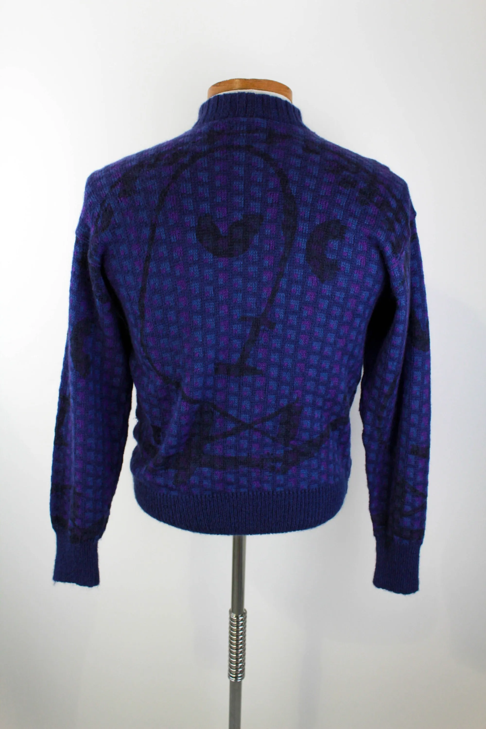 80s Abstract Face Men's Pullover Sweater, Medium