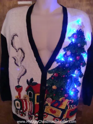 80s Light Up Ugly Xmas Sweater with Toy Train