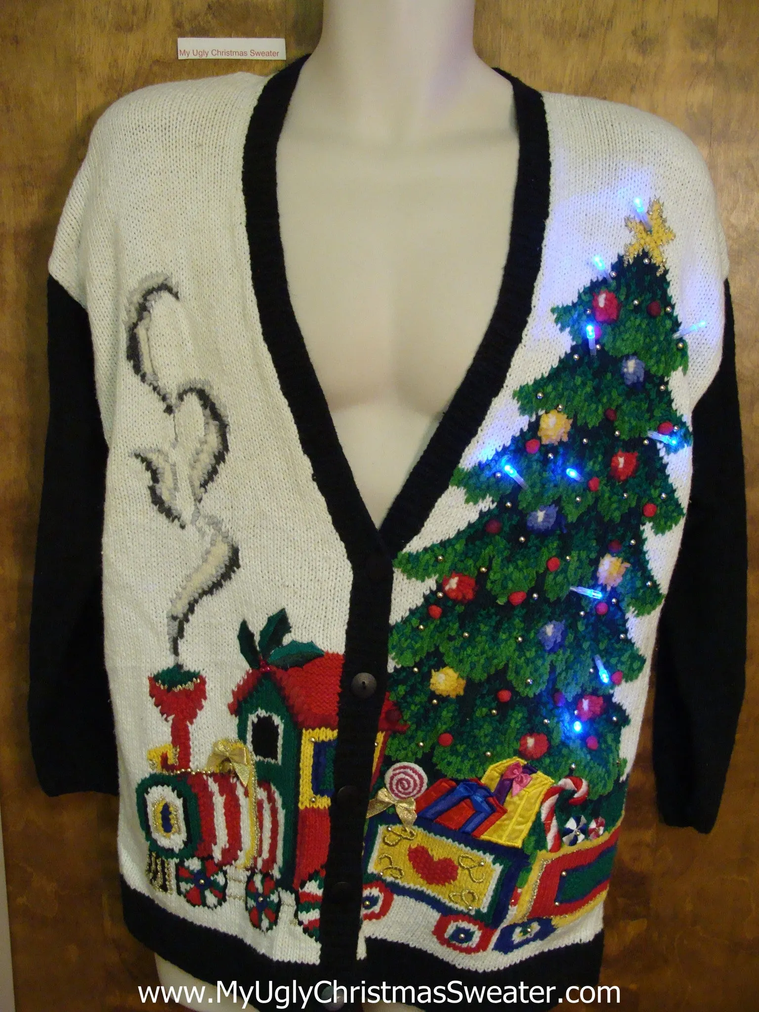 80s Light Up Ugly Xmas Sweater with Toy Train