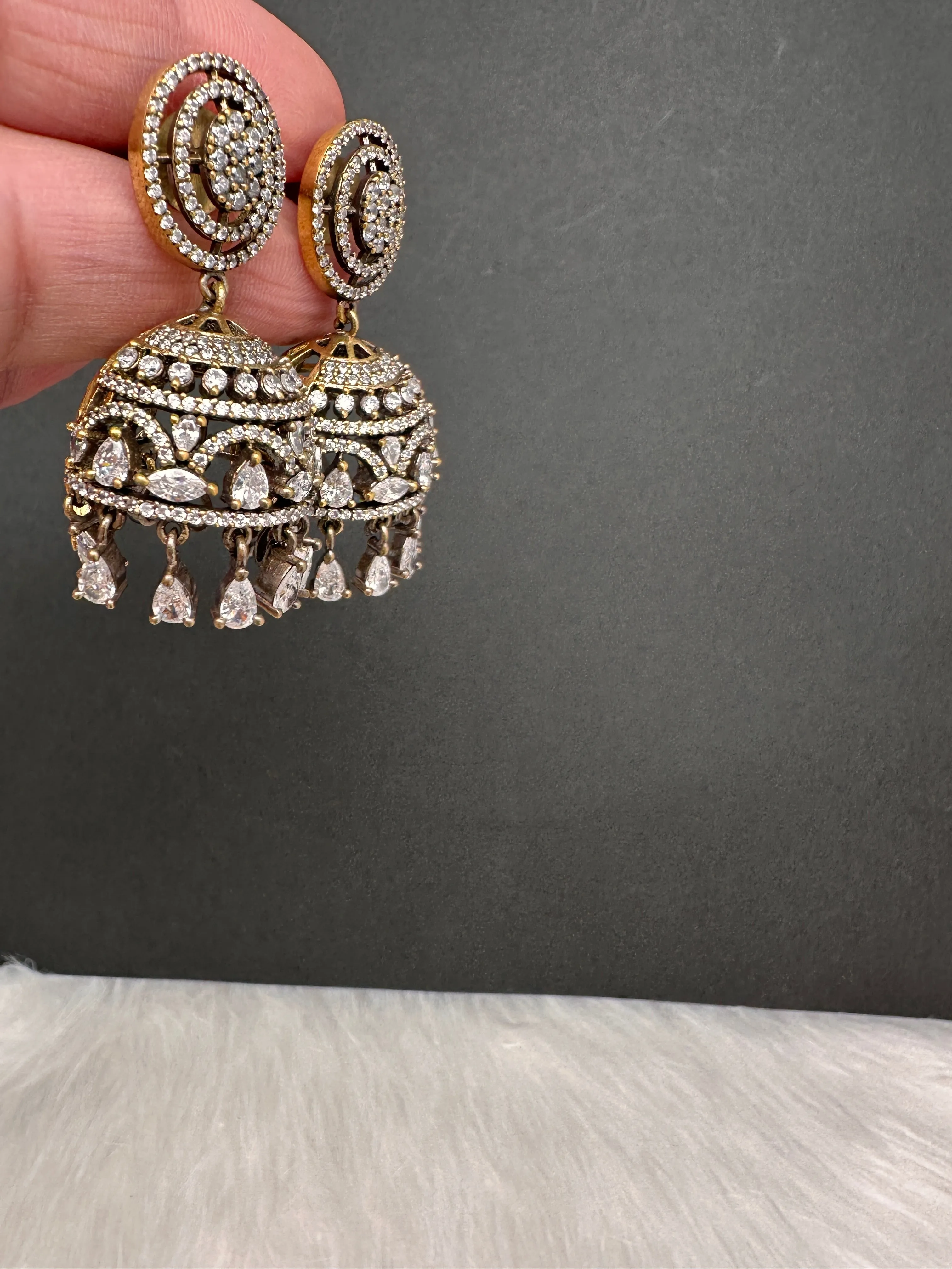AD Clear Stone Victorian Jhumkas