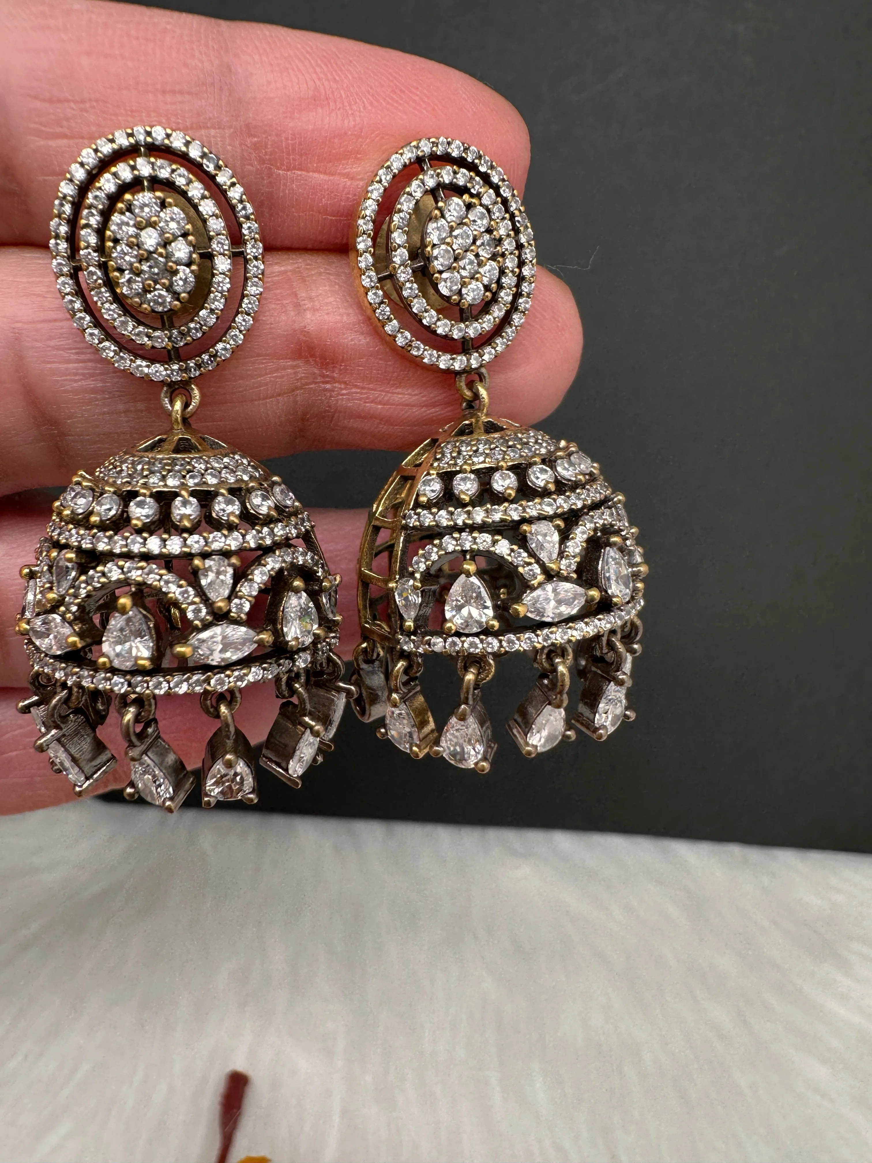 AD Clear Stone Victorian Jhumkas