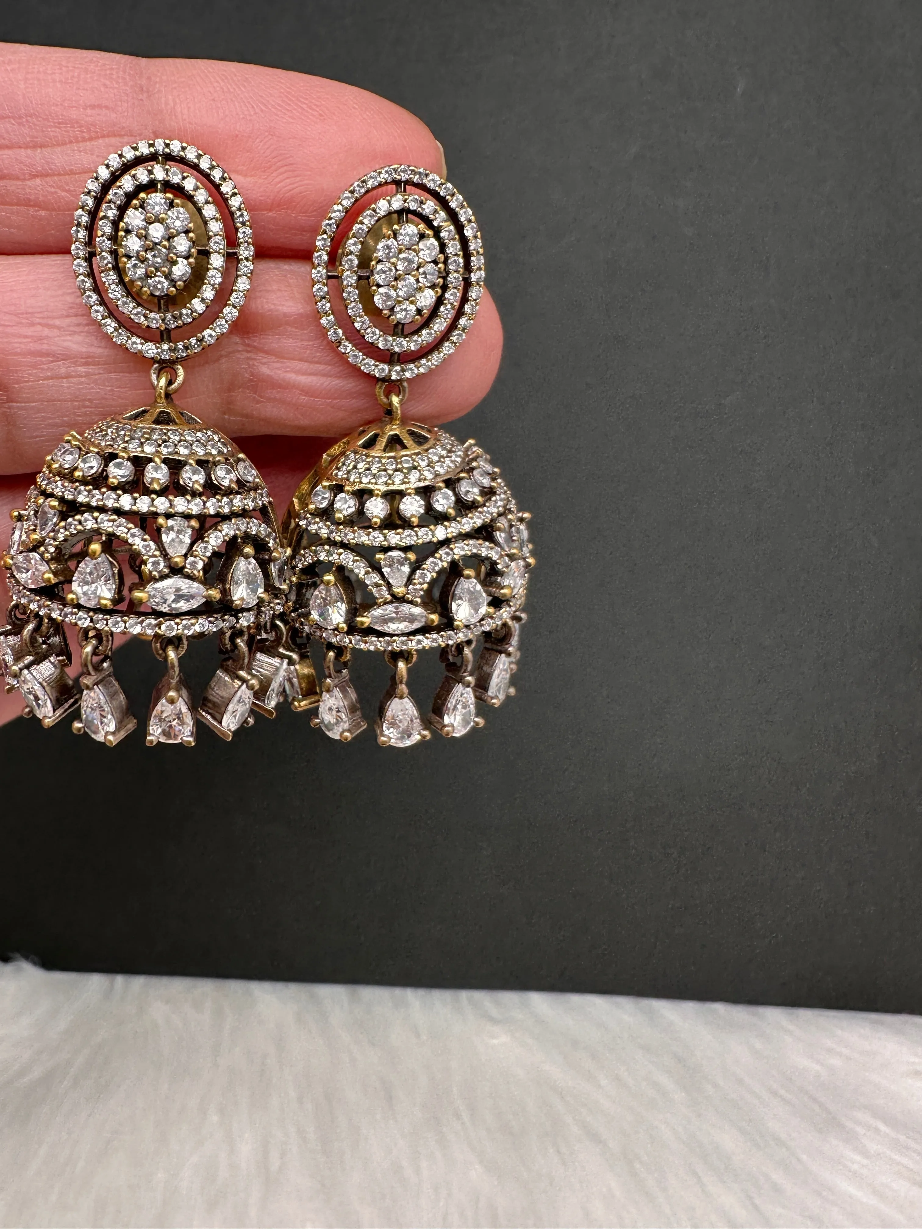 AD Clear Stone Victorian Jhumkas
