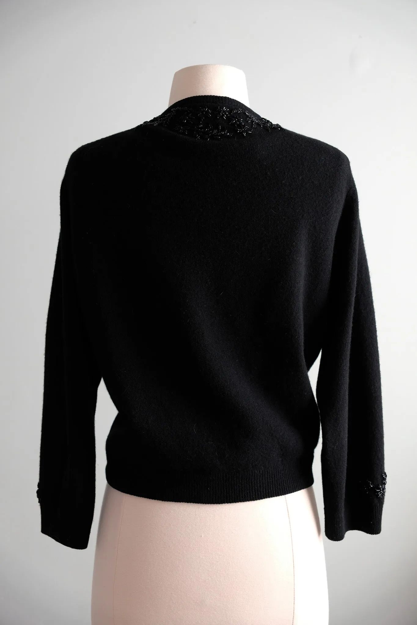 Adorable 1950's Black & Blue Aurora Beaded Cardigan Sweater / Sz M