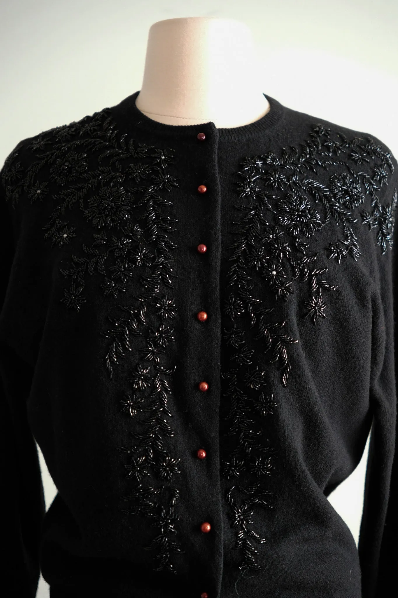 Adorable 1950's Black & Blue Aurora Beaded Cardigan Sweater / Sz M