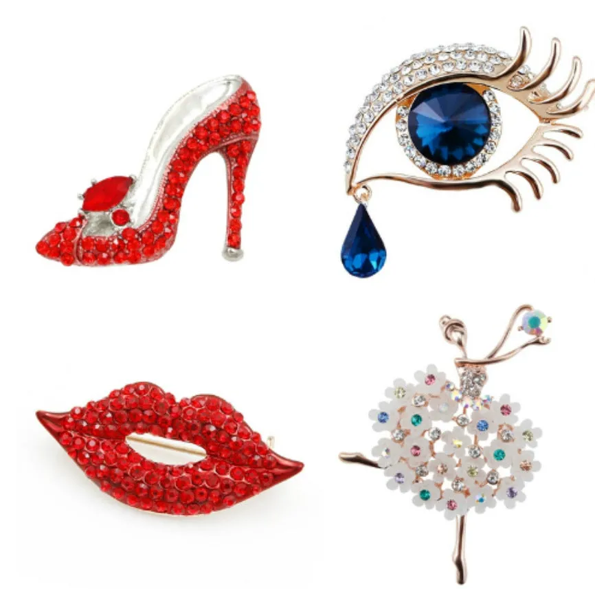 Années 50 Broche Figurative Strass Pin Up