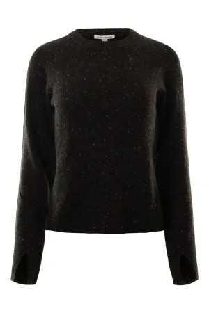 Autumn Cashmere Split Sleeve Cuffed Sweater with Detachable Snood in Pumpernickel