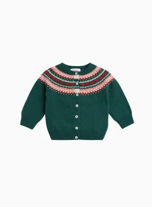 Baby Natasha Fair Isle Cardigan in Forest Green