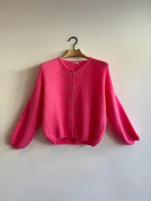 Barbie Pink Long Sleeve Mohair Cardigan