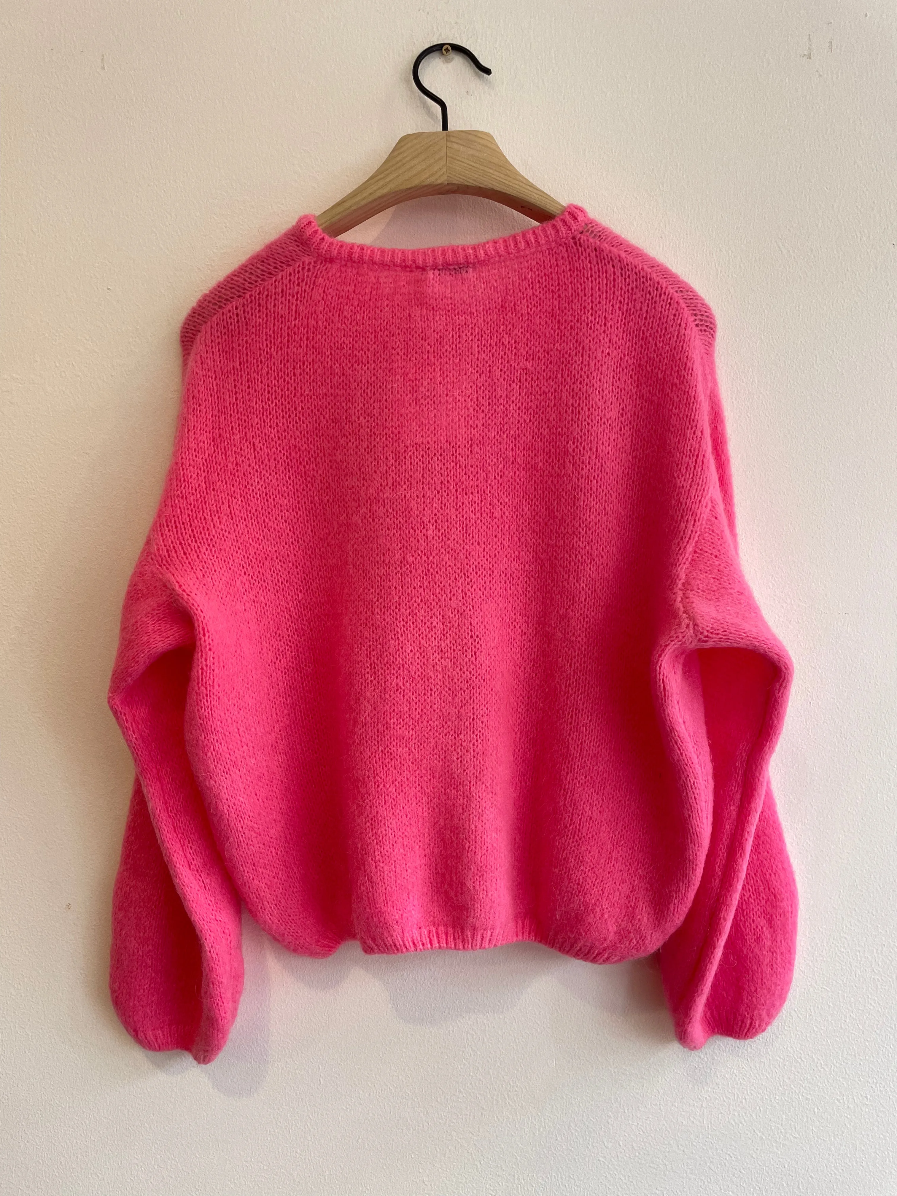Barbie Pink Long Sleeve Mohair Cardigan