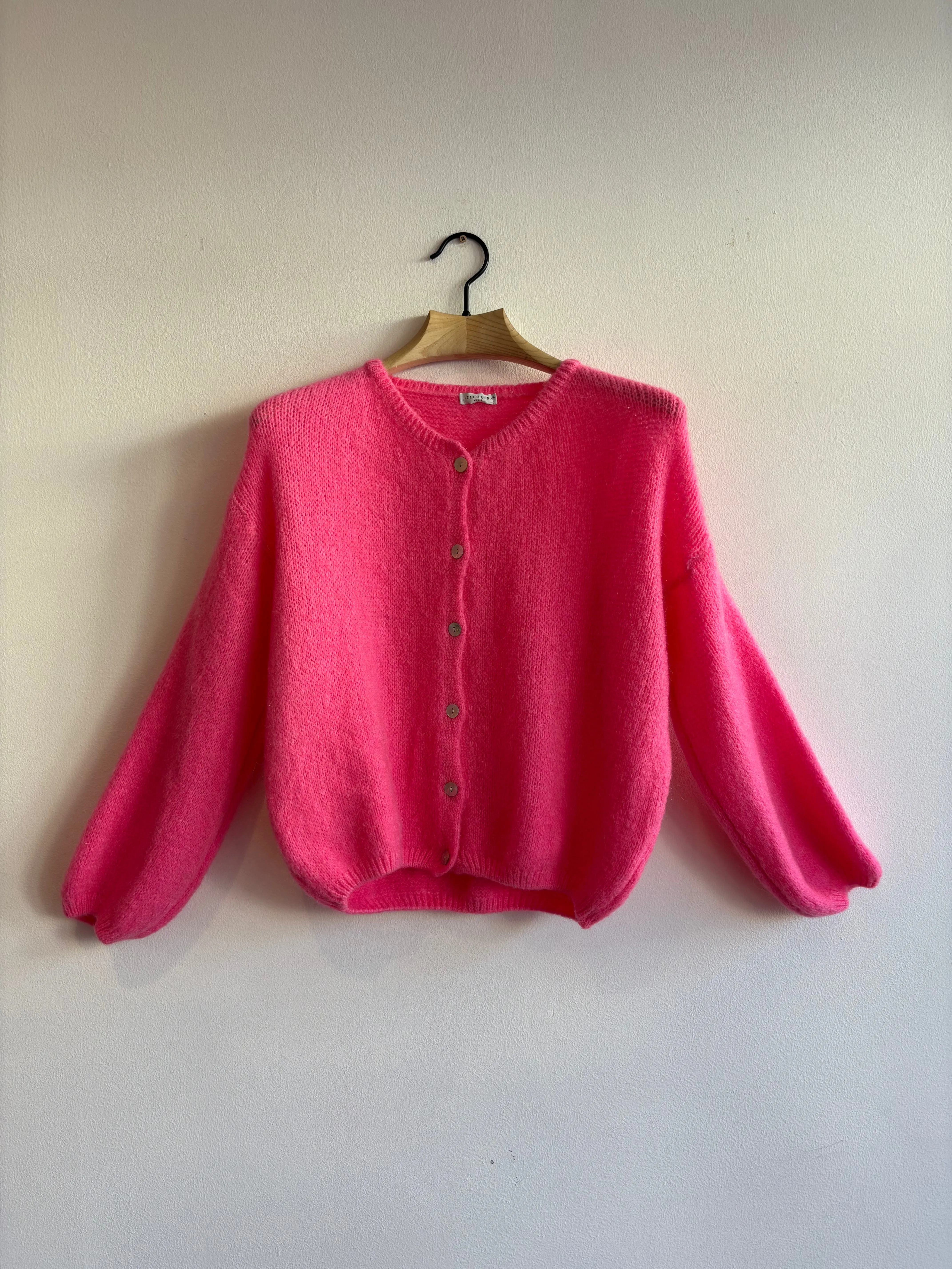 Barbie Pink Long Sleeve Mohair Cardigan