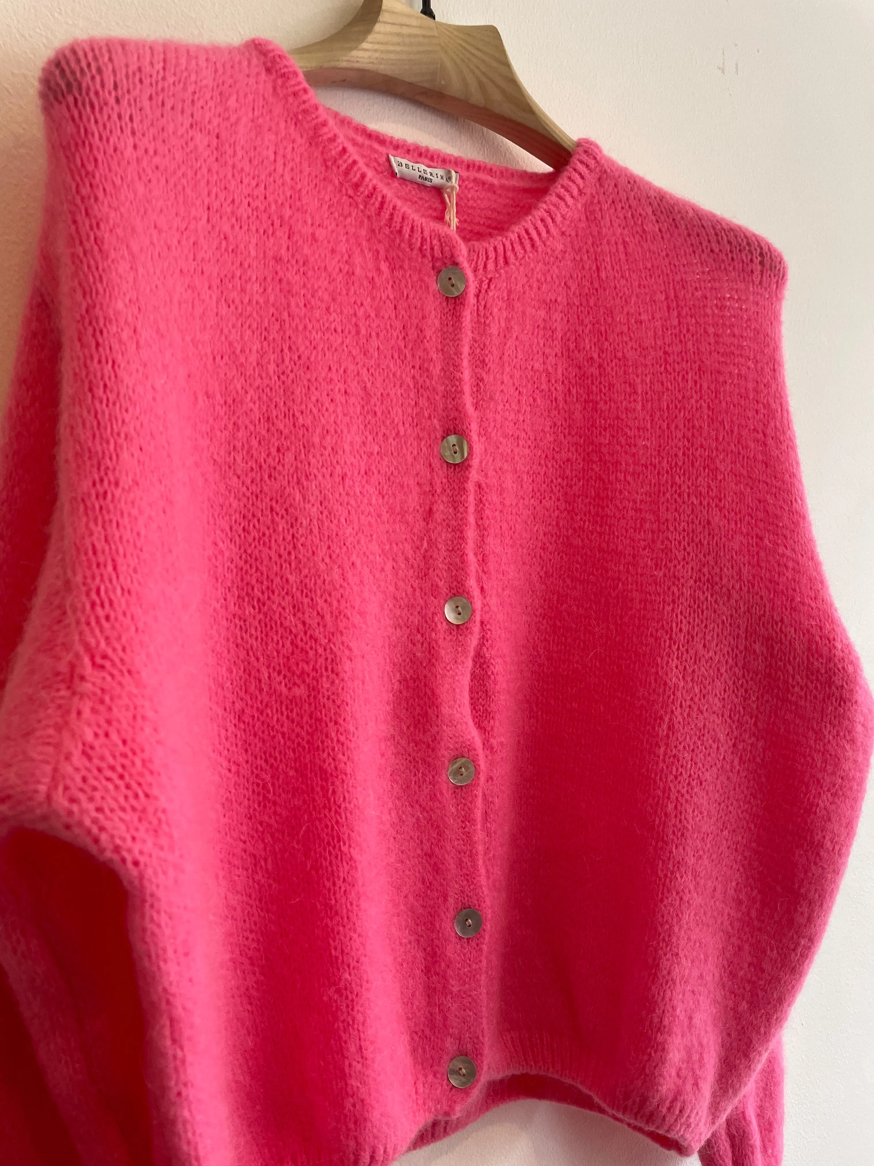 Barbie Pink Long Sleeve Mohair Cardigan