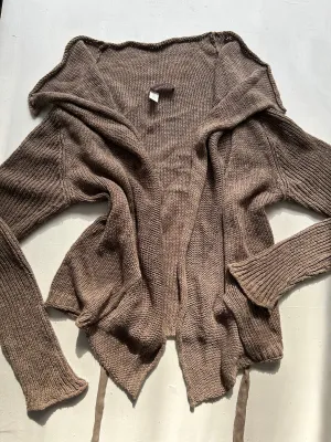 Beige khaki asymmetric bardot neckline cardigan jumper (S/M)