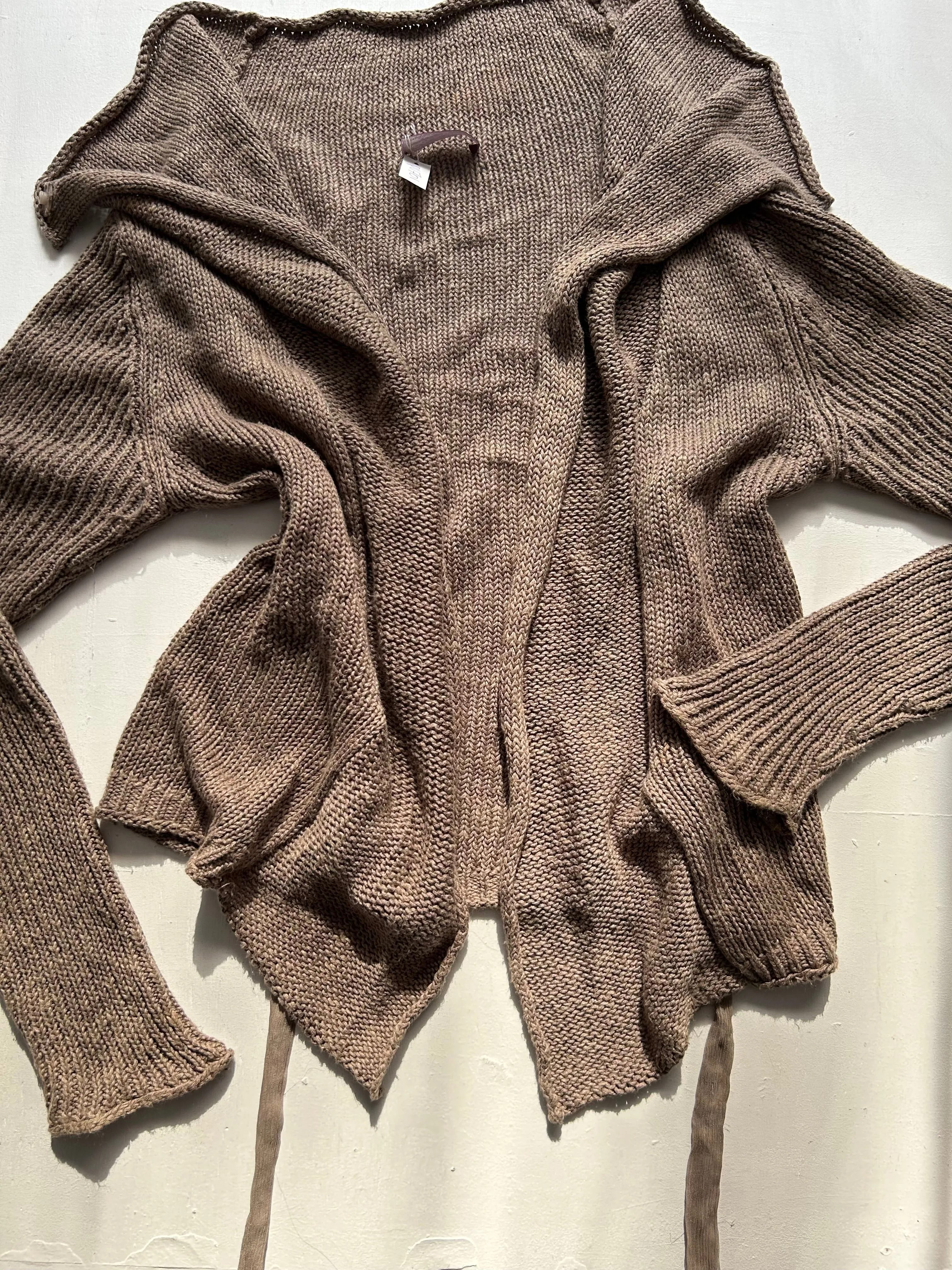 Beige khaki asymmetric bardot neckline cardigan jumper (S/M)