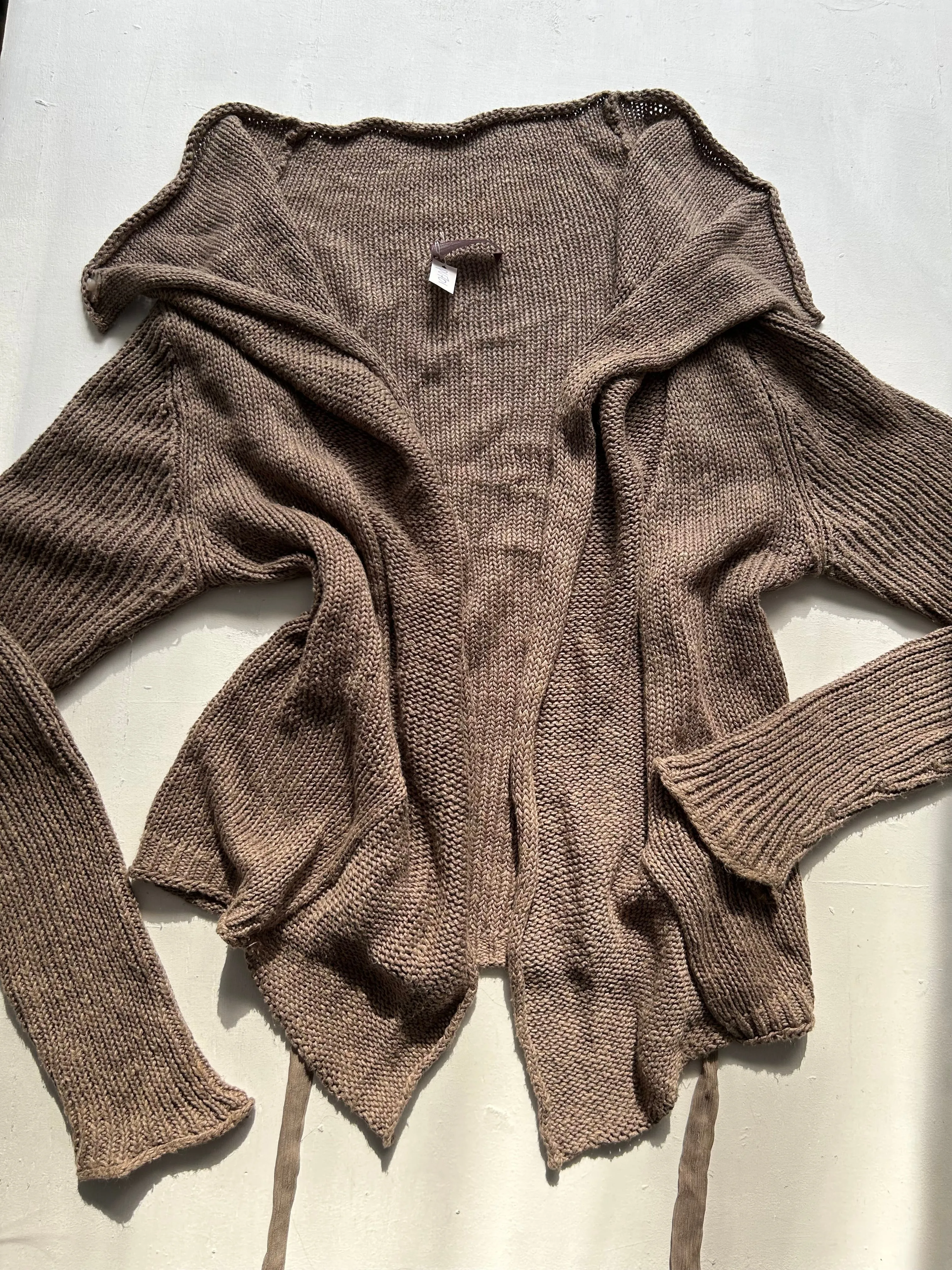 Beige khaki asymmetric bardot neckline cardigan jumper (S/M)