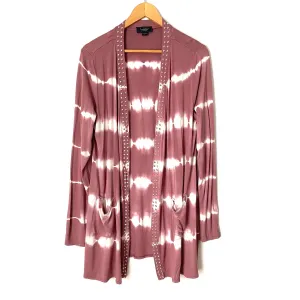 Belldini Mauve Tie Dye Studded Open Cardigan- Size L