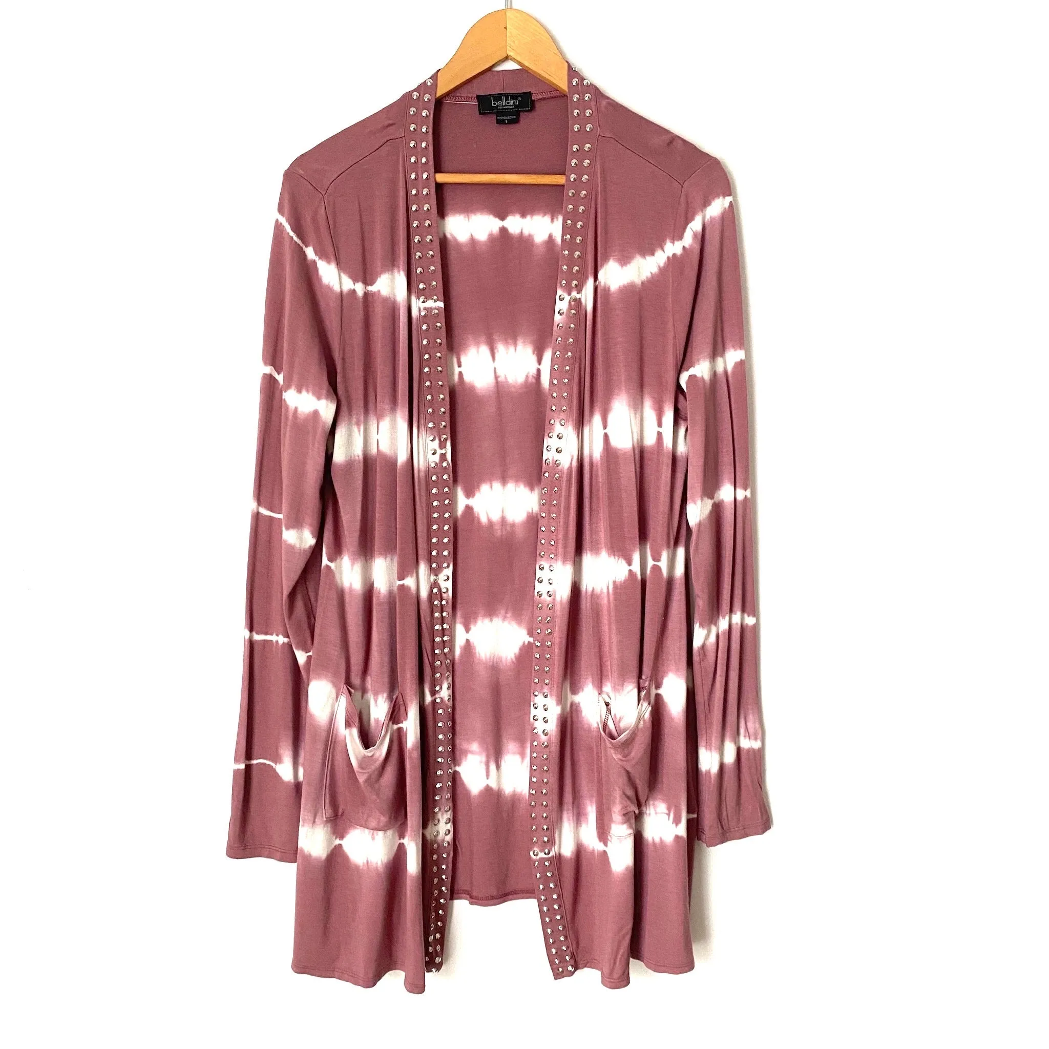 Belldini Mauve Tie Dye Studded Open Cardigan- Size L