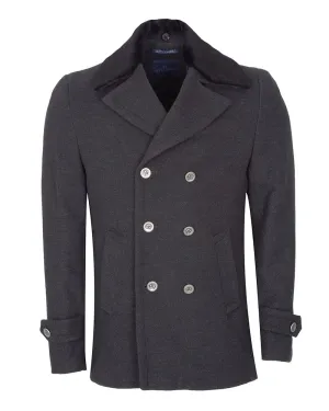 Black Double Breasted Fur Collar Men's Overcoat J 505