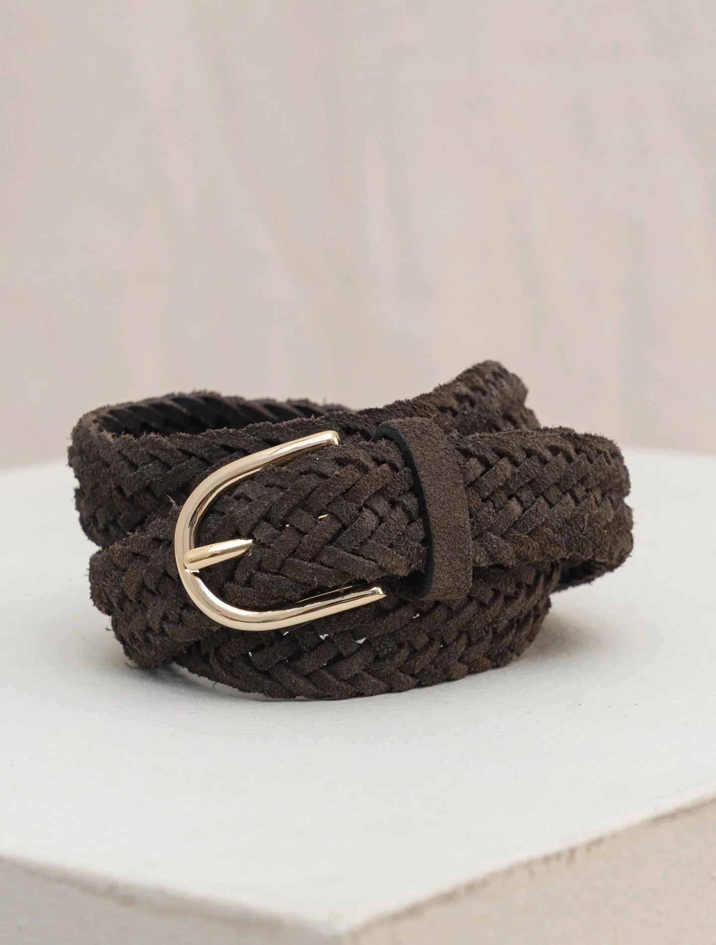 Braided Suede Belt Brown