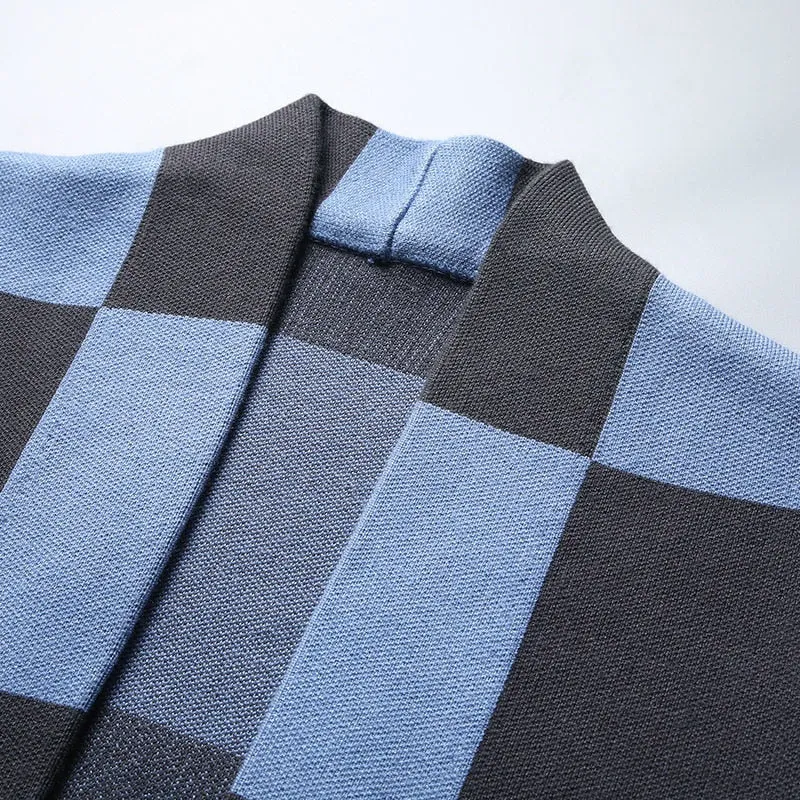British Style Checkered Pattern Knitted Cardigan