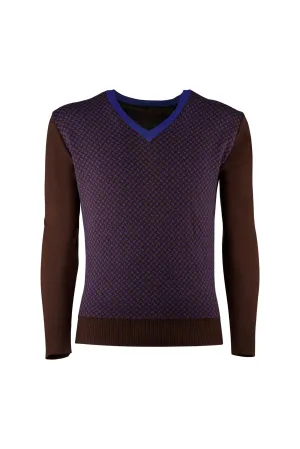 Brown/violet Wool V-neck Sweater