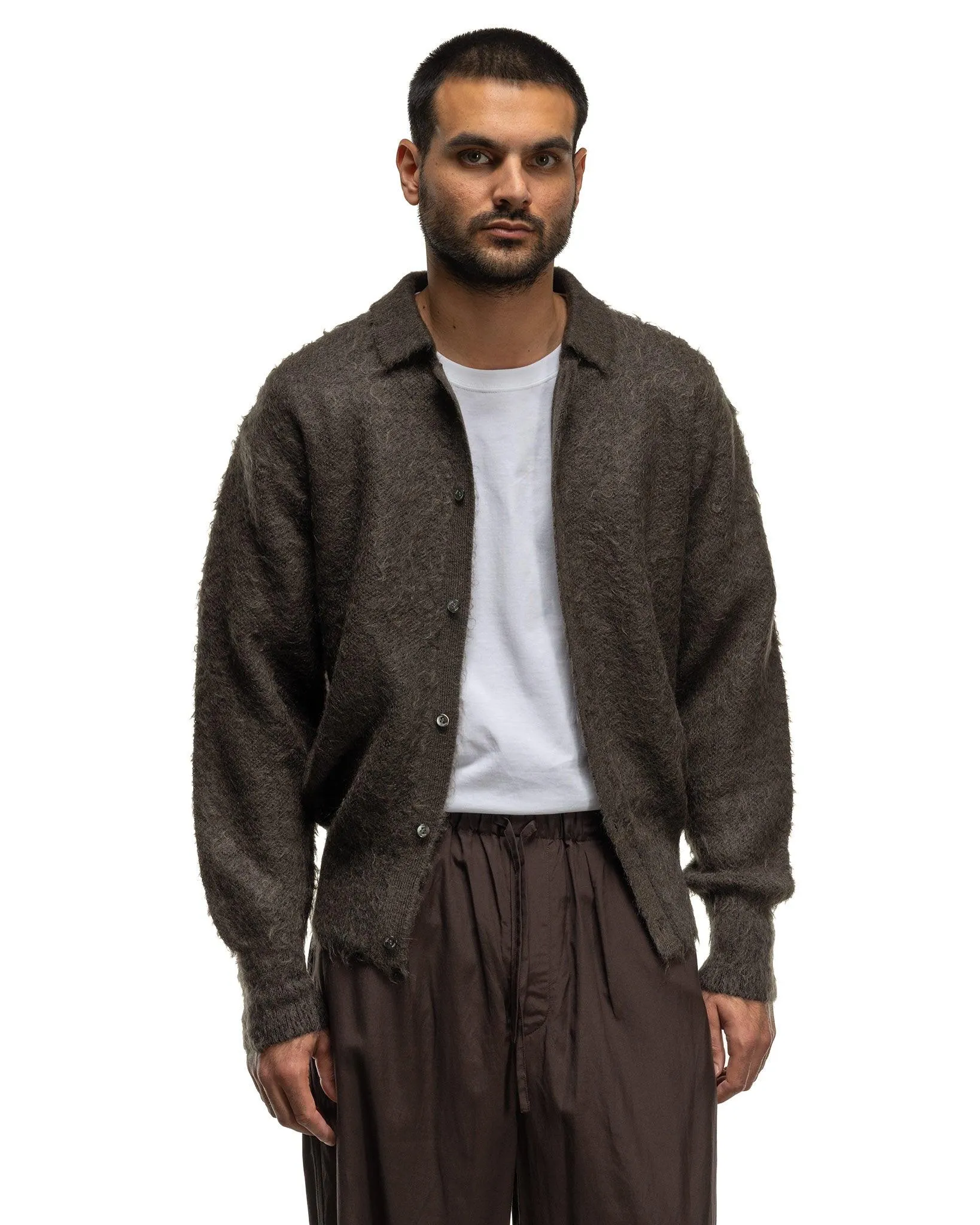 Brushed Mohair Knit Shirt Brown