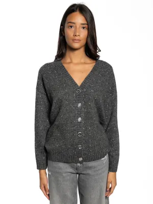 Cardigan a V con Strass Grigio