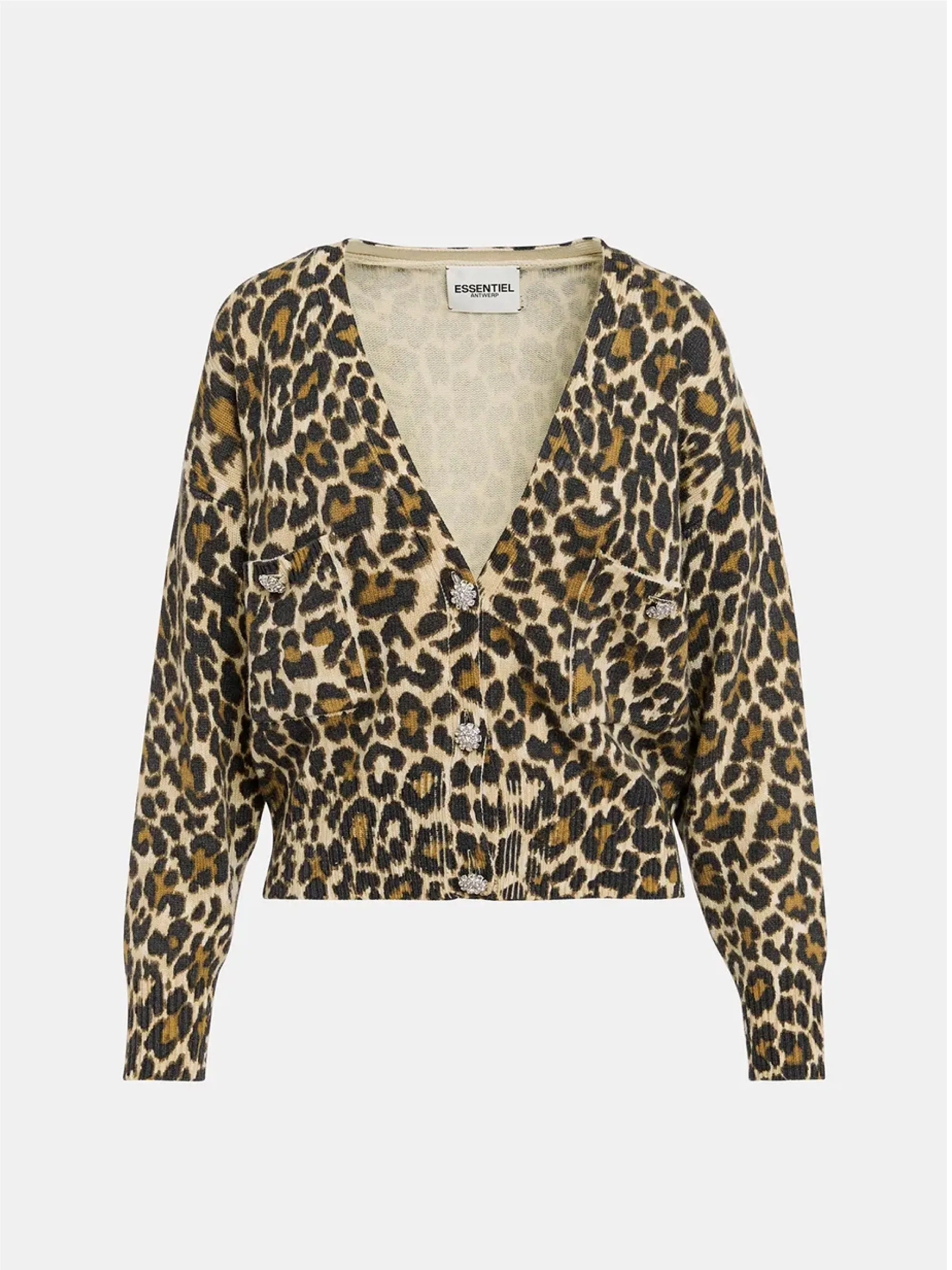 Cardigan Animalier con Bottoni Gioiello Nero