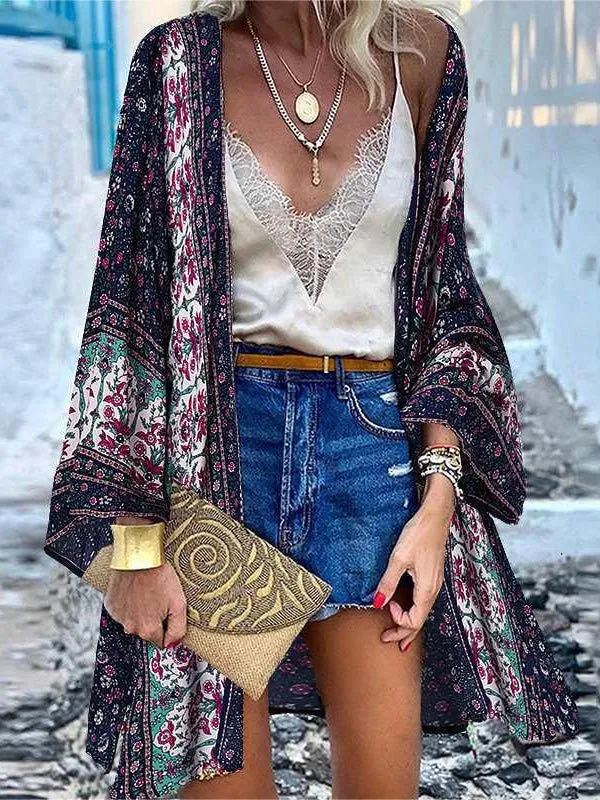 Cardigan Décontracté Manches Poupé Imprimé Vintage
