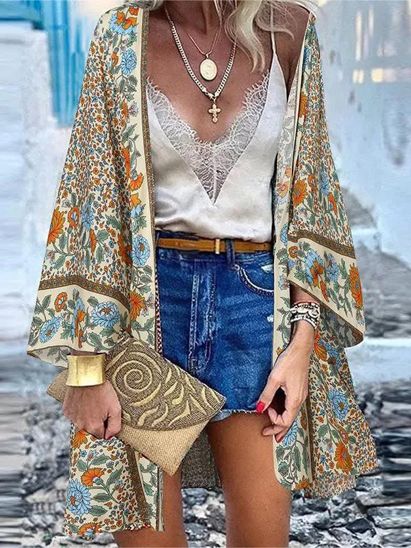 Cardigan Décontracté Manches Poupé Imprimé Vintage